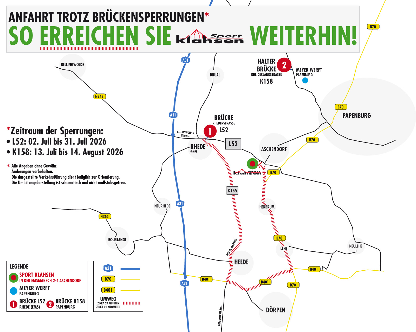 Umleitung Sport Klahsen